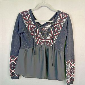 Abercrombie & Fitch sweater womens XS Black white Knit fair isle long sleeves